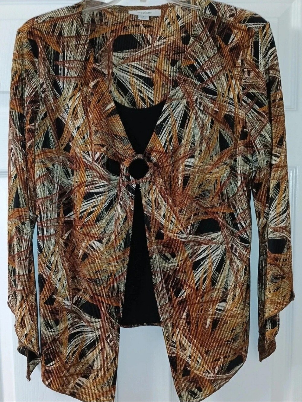 Dress Barn Brown Multi-Print Layered Tunic with Ring Front
